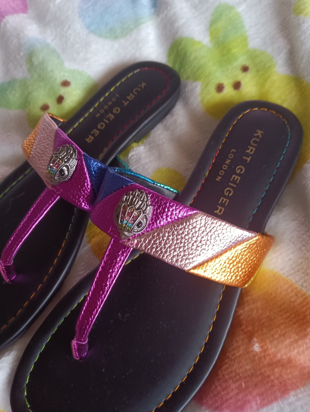 Kurt Geiger Metallic Colorblock Thong Sandals - Pink Purple Blue Orange - Picture 4 of 5
